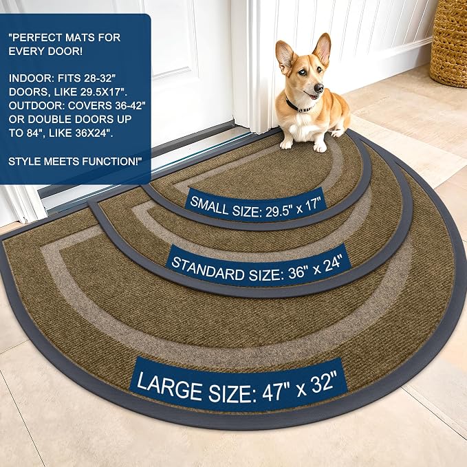 OLANLY Half Circle Front Door Mat Outside 59x23 All-Season Rubber Doormat | - Image 2