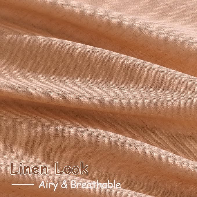 Peach Quartz Linen Curtains 96 Inch Length 2 Panel Set Back Tab Rod Pocket - Image 4