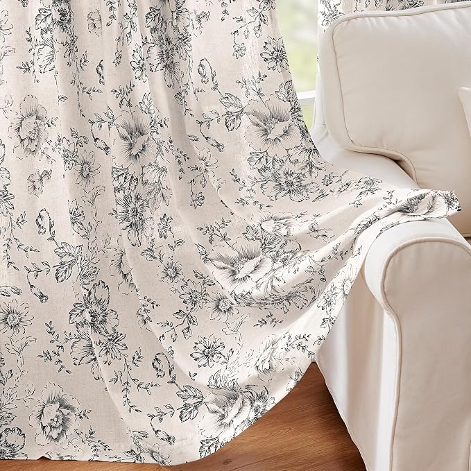 jinchan Linen Blend Curtain Floral Curtains - Image 5