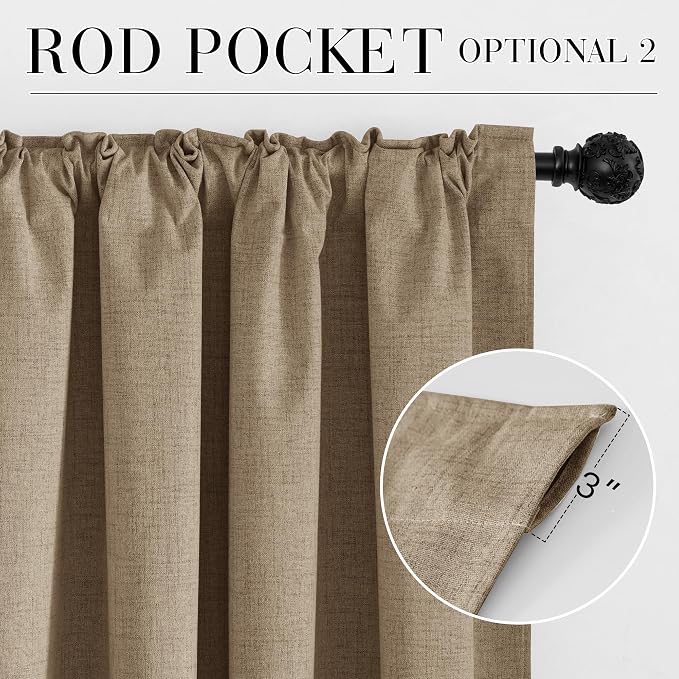 RYB HOME Burlap 100% Blackout Short Curtains 52 Width 45 inch Length, Light - Image 6