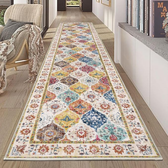 HEBE Hallway Runner Rug 2'x10' Washable Vintage Distressed Area Rugs Non Slip by HEBE