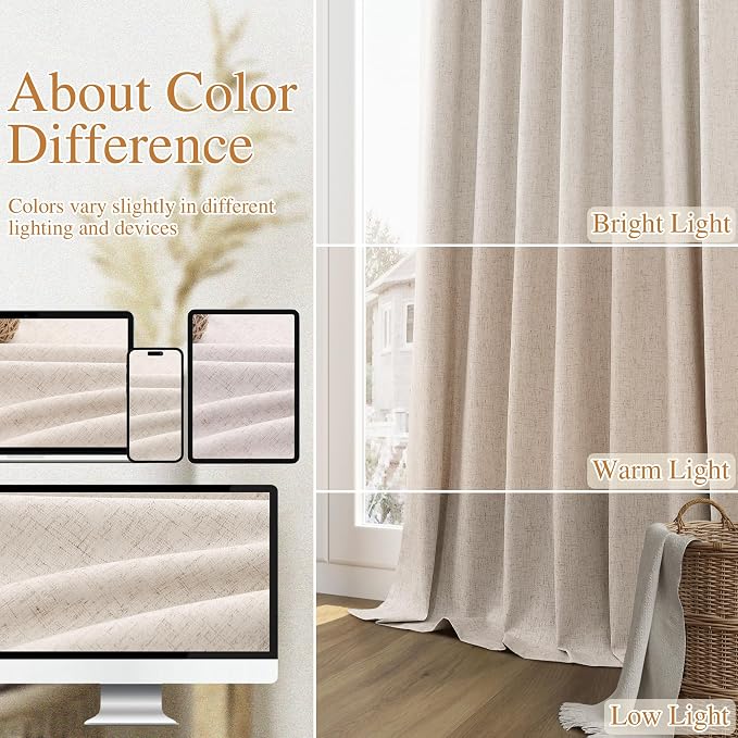 Guken Oatmeal 100% Blackout Curtains 120 Inch Length 2 Panels Set - Image 7