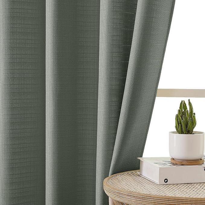 Chyhomenyc Olive Green Valance for Windows, Light Filtering Faux Linen Textured - Image 9