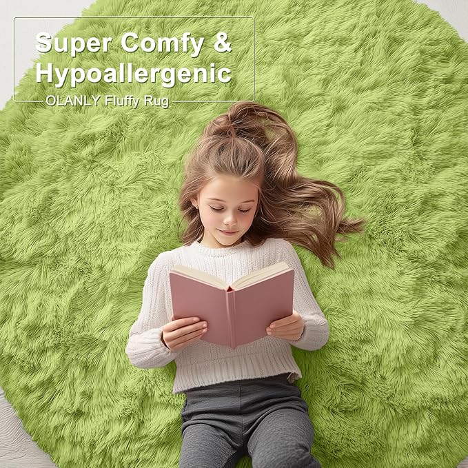 OLANLY Grass Green Round Rugs for Bedroom - Image 6