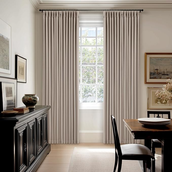 Burlywood Birch 92 Inch Long Blackout Curtains Thick Linen Pinch Pleated | 100% - Image 8