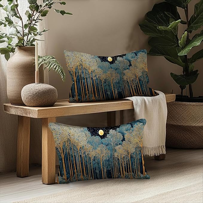 Rustic William Morris Inspired Forest Green Moon Decor Pillow Covers 12x20 Set - Image 5