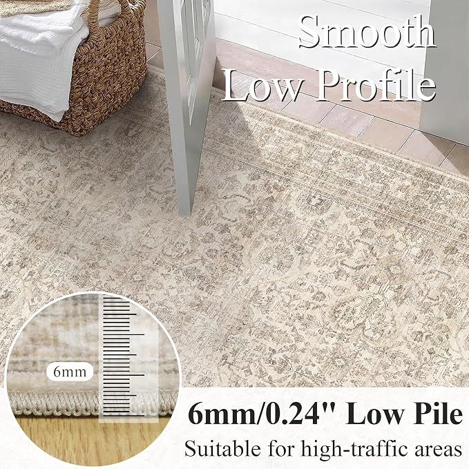 Schweek 2x12 Hallway Runner Rug Washable Non Slip Vintage Beige Kitchen Rug | - Image 4