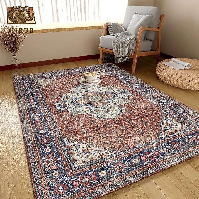 Washable Area Rug 6' x 9' Vintage Traditional Persian Mat - Image 4