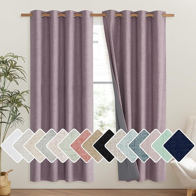 NICETOWN Chaise Mauve Vintage Linen 100% Blackout Curtains by NICETOWN