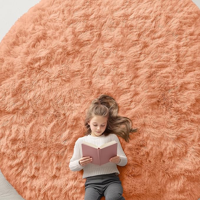 OLANLY Muted Orange Round Rugs for Bedroom by OLANLY