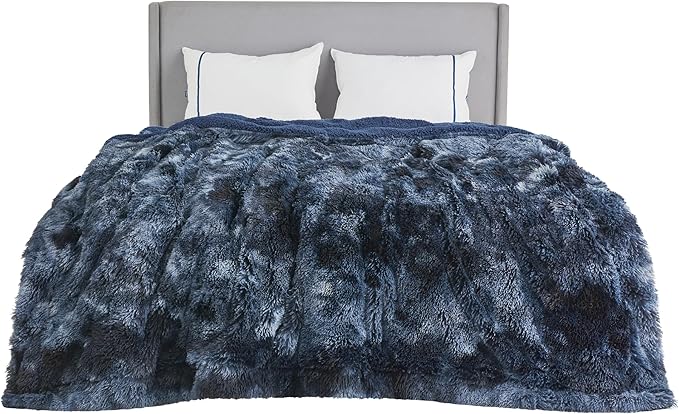 Bedsure GentleSoft Fluffy Tie Dye Navy Blue King Size Blanket by BEDSURE