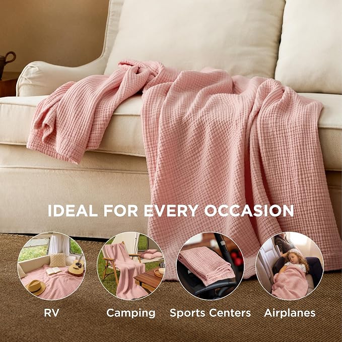 Bedsure 100% Cotton Muslin Throw Blanket Twin XL - Image 4