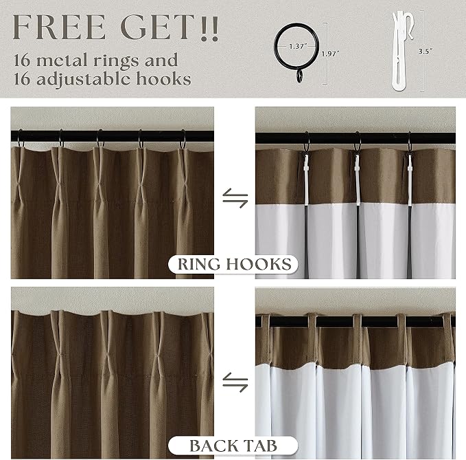Dutch Cocoa Pleated Linen 100% Blackout Curtains 90 Inches Long - Image 6