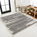 JONATHAN Y Khalil Modern Berber Stripe Cream/Black 3x3 Square Indoor Area Rug by JONATHANY