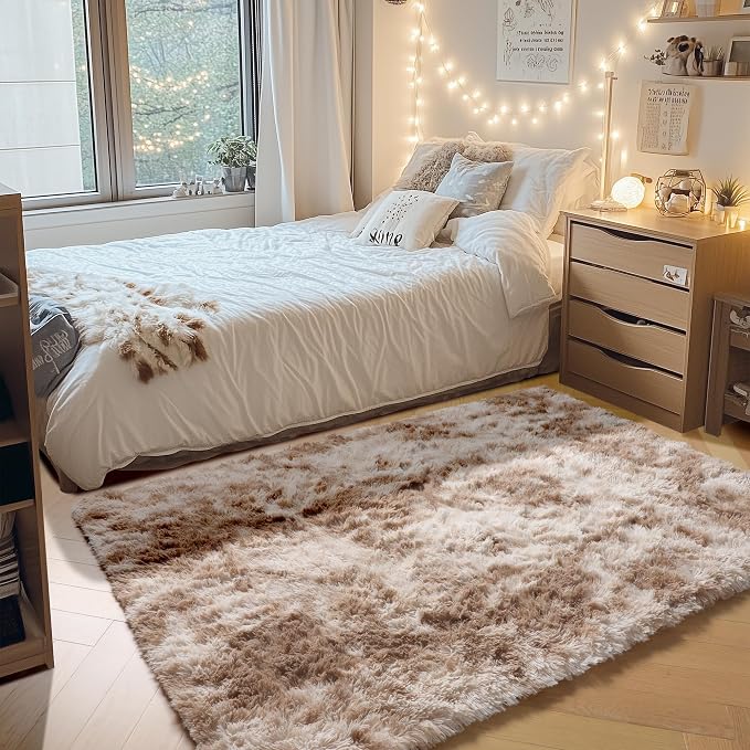 ONASAR Area Rugs for Bedroom Living Room, Fluffy Tie-Dye Beige 4x6 Indoor - Image 4
