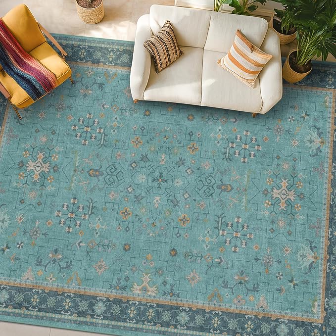 Boho 8x10 Large Teal Green Rugs by HazoHaus
