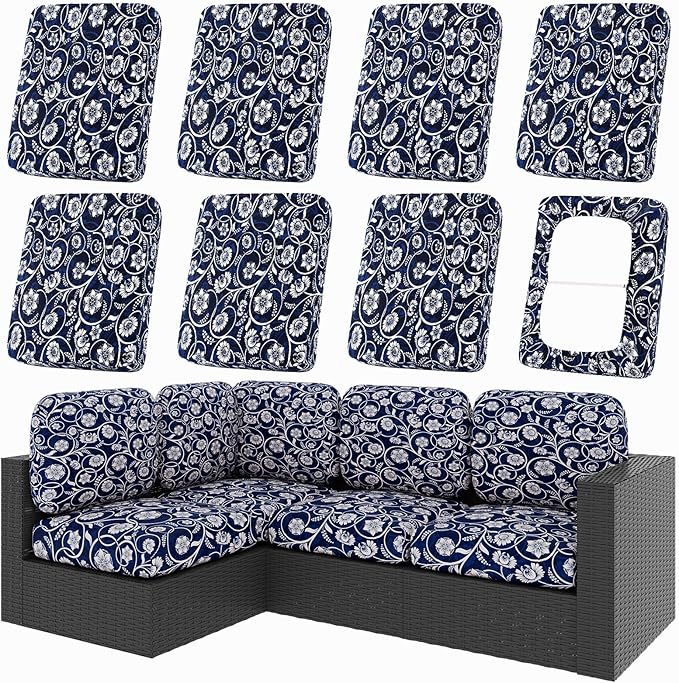hyha 8Pcs Patio Cushion Covers, Stretch Outdoor Couch Cushion Covers Replacement by hyha
