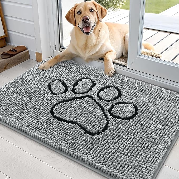 OLANLY Dog Door Mat for Muddy Paws 36x24, Paw Print Design, Absorbs Moisture by OLANLY