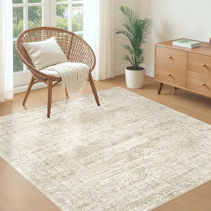UERMEI Square Area Rugs : Washable 5x5 Neutral Modern Abstract Carpet - Image 4