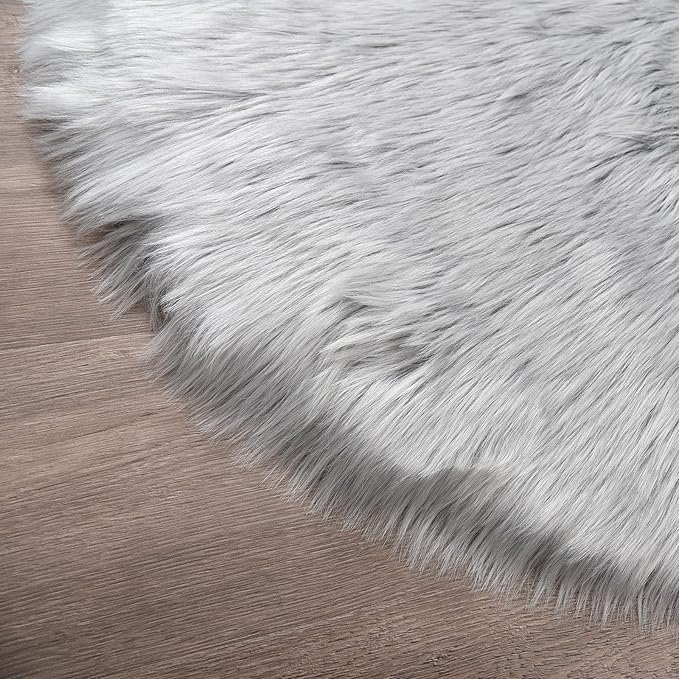 Latepis Grey Round Rugs 6ft Faux Fur Sheepskin Circle Rug - Image 5