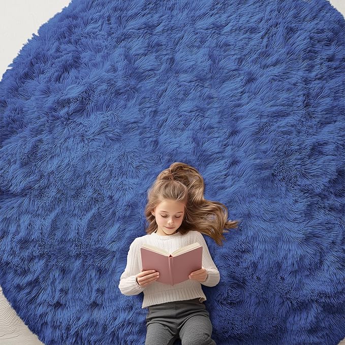 OLANLY Navy Blue Round Rugs for Bedroom by OLANLY