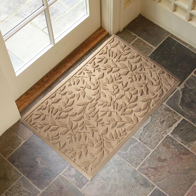 Beige Leaves Outdoor Indoor Entrance Doormats, Absorbent Durable Heavy Duty - Image 3