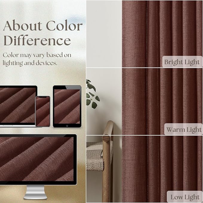 Chestnut Brown Pinch Pleated Linen Sheer Curtains 45 Inch Length 2 Panels | - Image 4