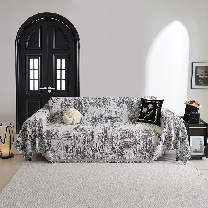 MYSKY HOME Sectional Couch Cover Deep Grey Abstract Geometric Sofa Covers - Image 8