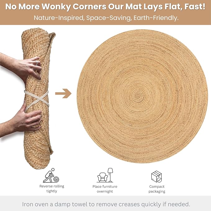 Hausattire Jute Braided Hand Woven Rug, 8 Feet Round – Natural, Boho Large Area - Image 9