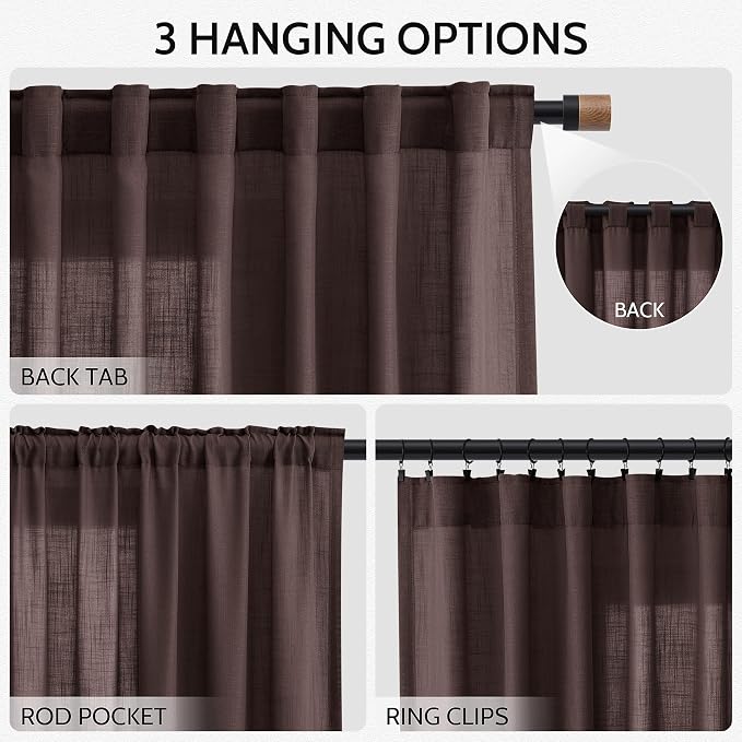 Coffee Brown Linen Curtains for Living Room 94 Inches Long Light Filtering Semi - Image 2