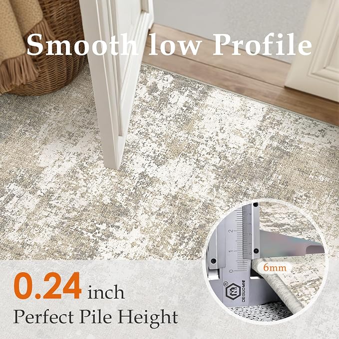 PureCozy Runner Rug 2x6 Beige Machine Washable Modern Abstract Hallway Carpet - Image 4