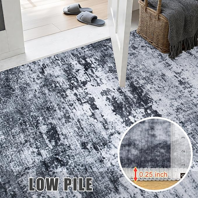 2.6'x8' Runner Rug Washable Rug;Modern Abstract Soft Thin Runner Rug Black - Image 7