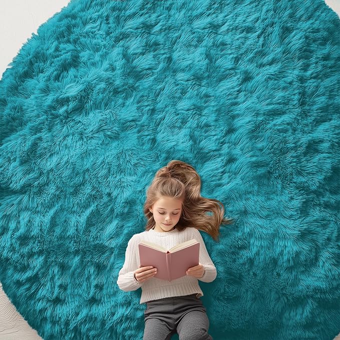 OLANLY Teal Round Rugs for Bedroom by OLANLY