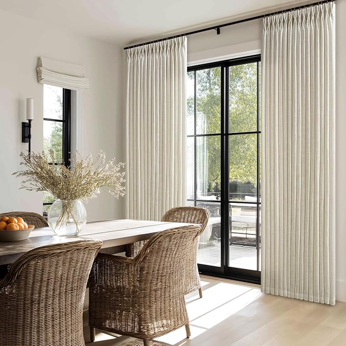 Farmhouse 94 Inch Light Filter Beige Tan Linen Pinch Pleated Curtains 50x94 | - Image 8
