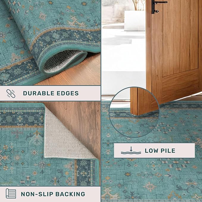 Boho 9x12 Large Teal Green Washable Living Room Rug - Image 5