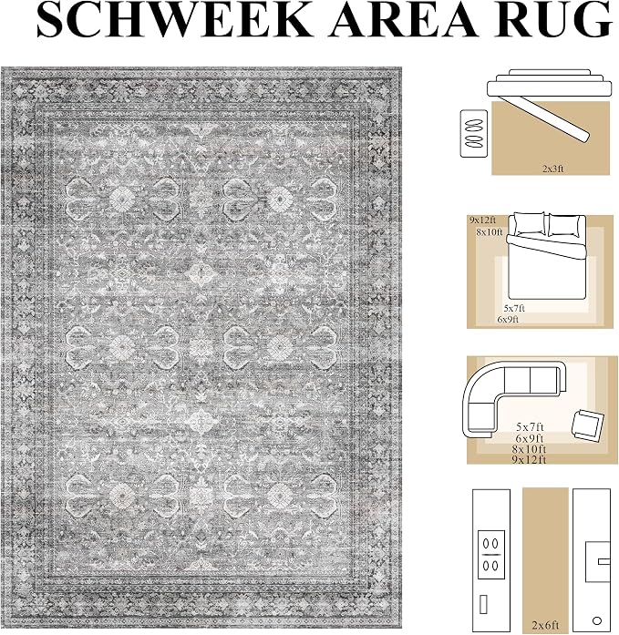 Schweek 2x6 Hallway Runner Rug Washable Vintage Kitchen Rugs Non Slip Grey | - Image 2