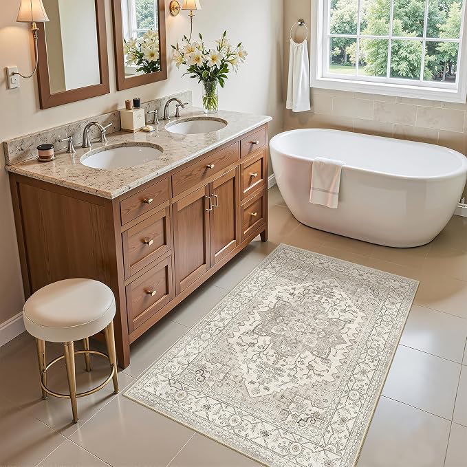 Madane Washable Area Rug 2x3, Small Entryway Rug Non-Slip Vintage Door Mat - Image 9