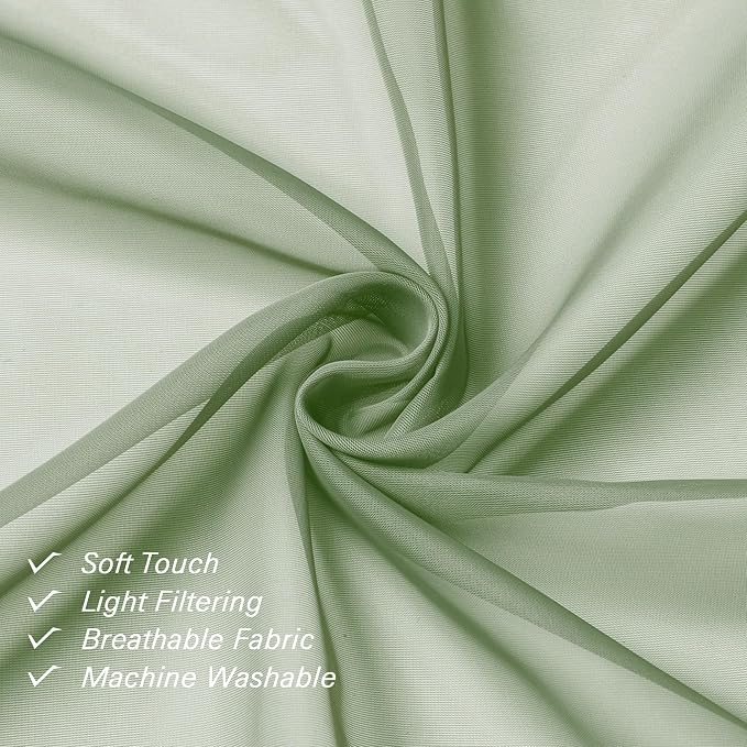 Lecloud Sage Green Short Sheer Curtains 14 Inch Length 2 PCS, Cafe Kithen - Image 4