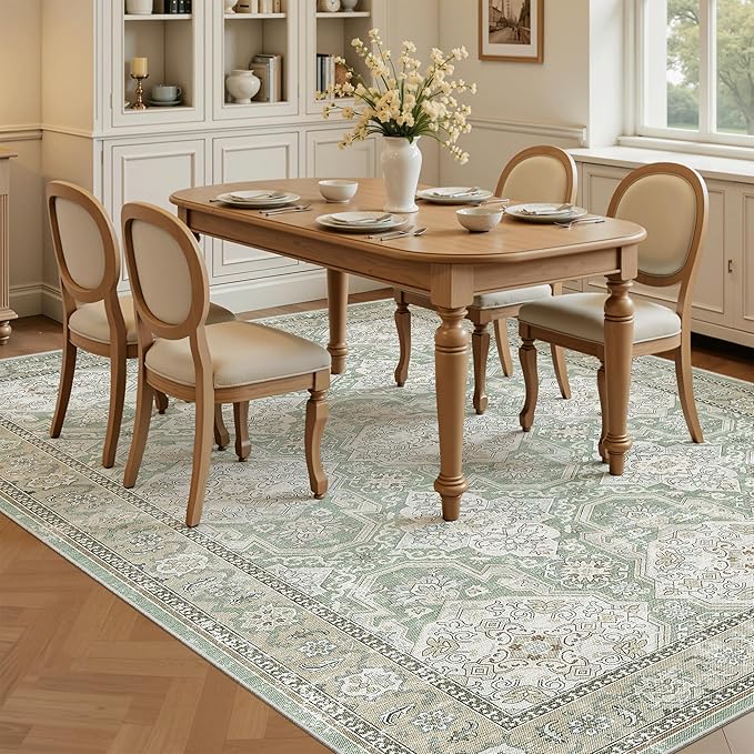 Soalmost 5x7 Area Rugs Green/Brown Low Pile Indoor Washable Trendy Faded Style - Image 3