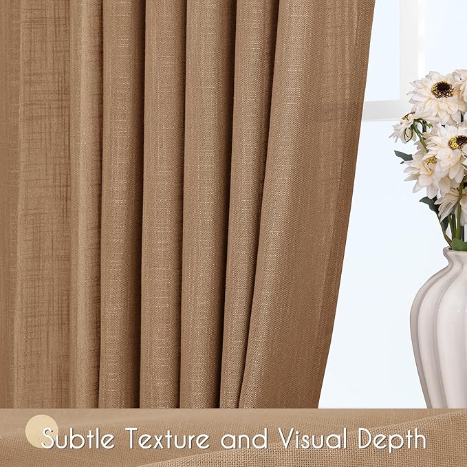 Brown Curtains for Living Room Back Tab Modern Farmhouse Semi Sheer Curtains 84 - Image 3
