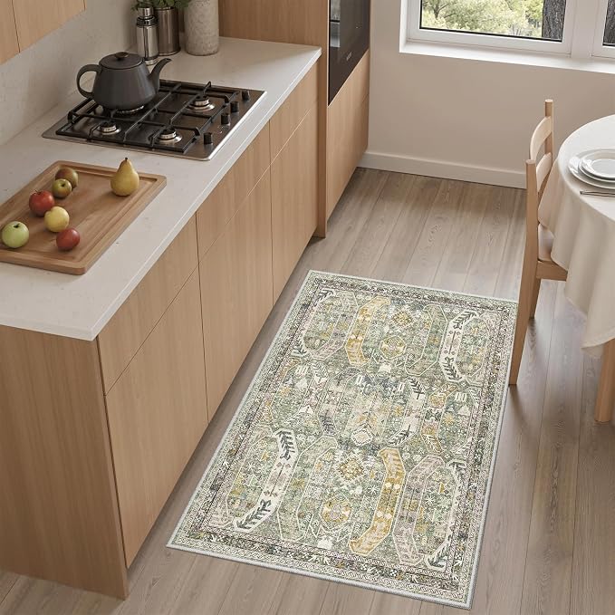 Madane Washable Area Rug 2x3, Small Entryway Rug Non-Slip Vintage Door Mat - Image 3