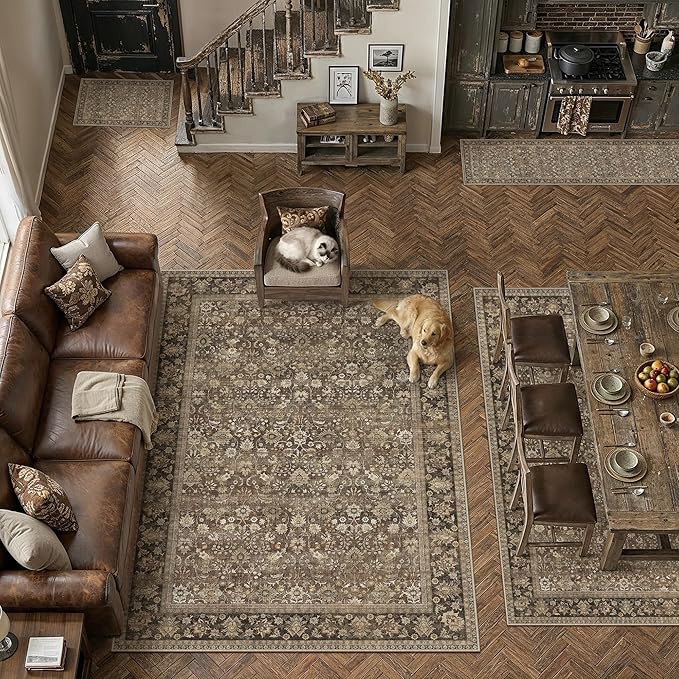 2'6''x8' Brown Vintage Floral Washable Runner Rug - Image 4