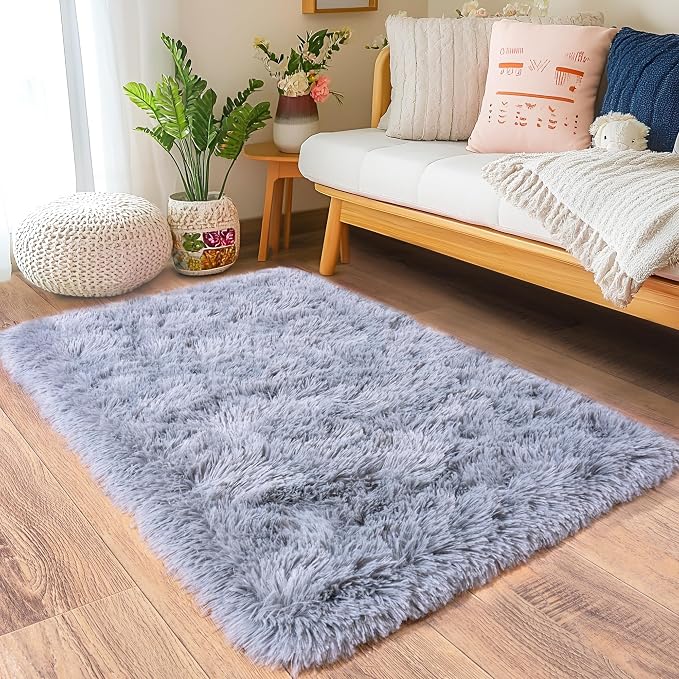 Small Rugs for Bedroom, Fluffy 2x3 Rug Throw Non Slip for Bedside Dorm Kids Room by Quntue