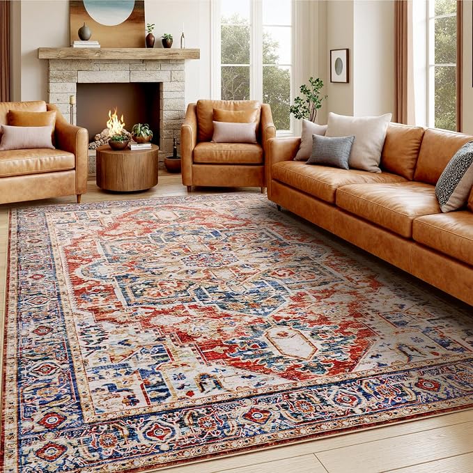 AMADA HOMEFURNISHING 9x12 Washable Area Rug, Low-Profile Large Area Rug by AMADAHOMEFURNISHING
