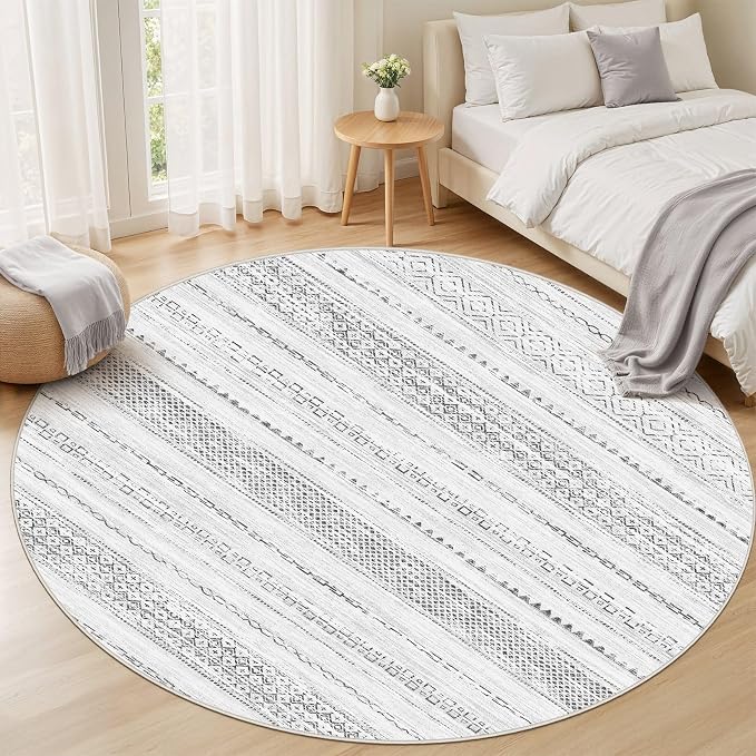Nakagishi Round Rug Boho Area Rugs: 8x8 Washable Large Circle Neutral Soft - Image 5