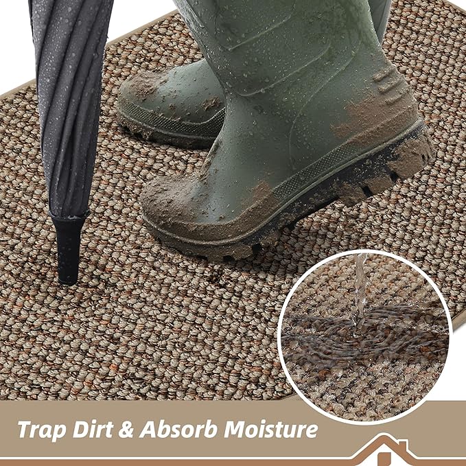 BEQHAUSE Dirt Trapper Door Mat 17" x 30" Half Circle Non Slip Rugs, Taupe | - Image 3