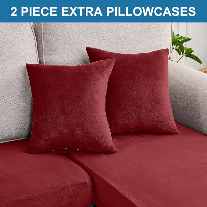 Couch Cover 3-Piece Elastic Velvet Couch Cushion Covers & Chaise Slipcovers - Image 8