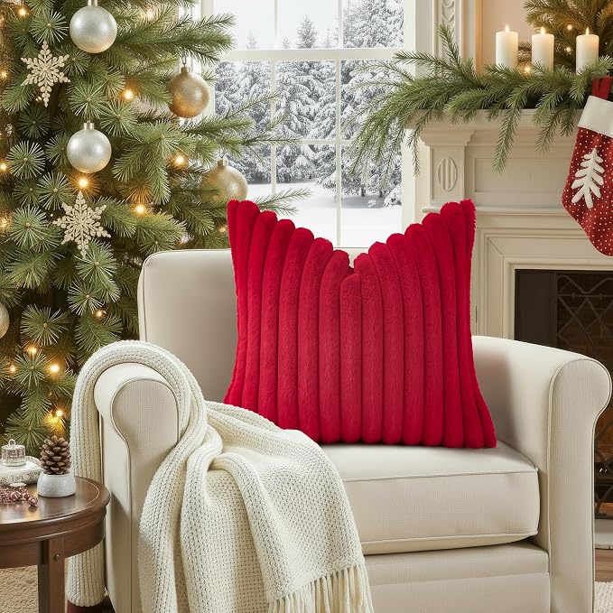 decorUhome Cozy Faux Fur Throw Pillow Covers 26x26 Set of 2 Decorative Soft - Image 4