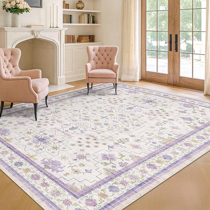 Hazo Haus Purple Rugs for Girls Bedroom, Non Slip Machine Washable 4x6 Floral by HazoHaus