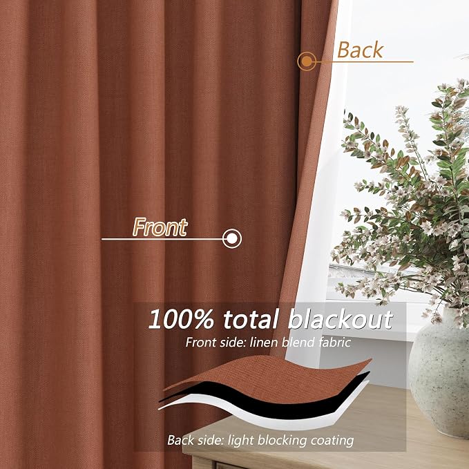 Guken Terracotta 100% Blackout Curtains 96 Inch Length 2 Panels Set Fall - Image 4